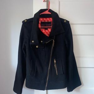 Betsey Johnson 80% Wool Moto Jacket Pea Coat